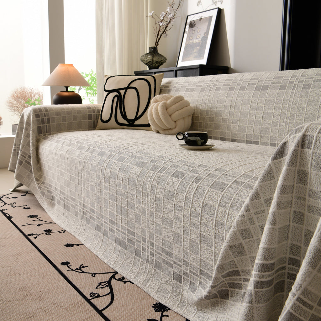 Sofa Cover Throw with Subtle Textured Stripes Lightweight Smooth Couch Slipcover