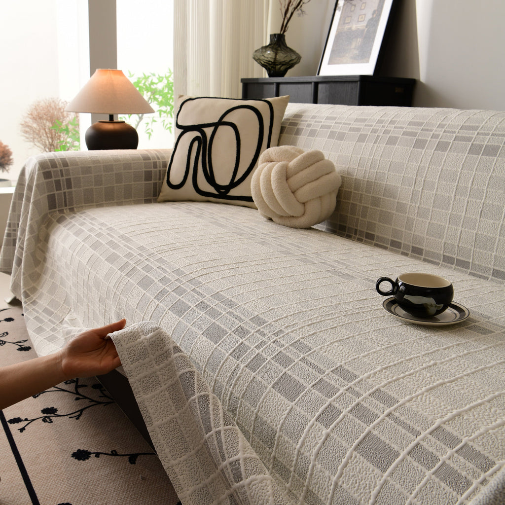 Sofa Cover Throw with Subtle Textured Stripes Lightweight Smooth Couch Slipcover