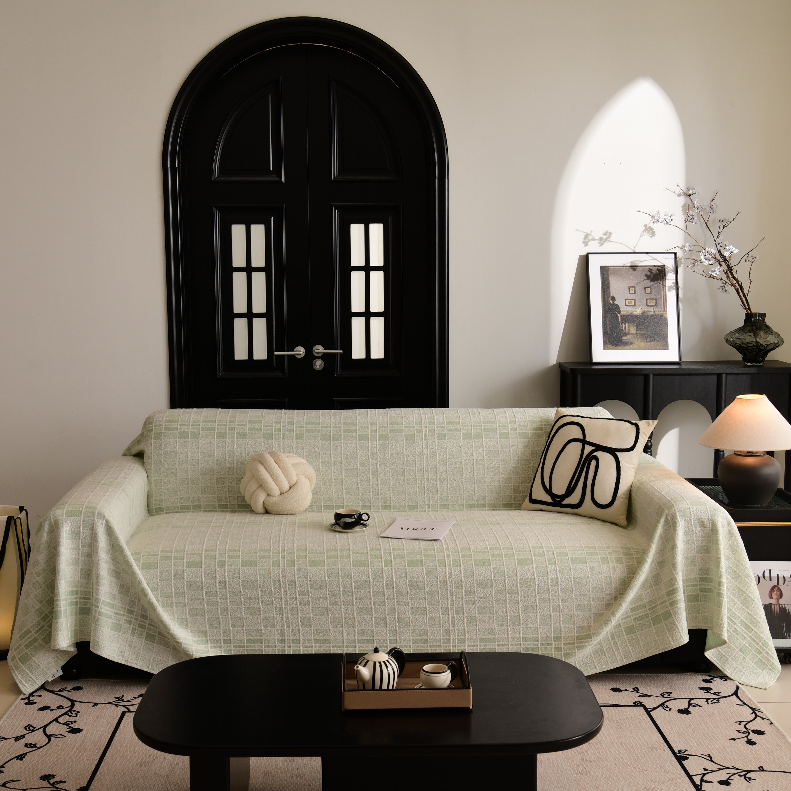 Sofa Cover Throw with Subtle Textured Stripes Lightweight Smooth Couch Slipcover