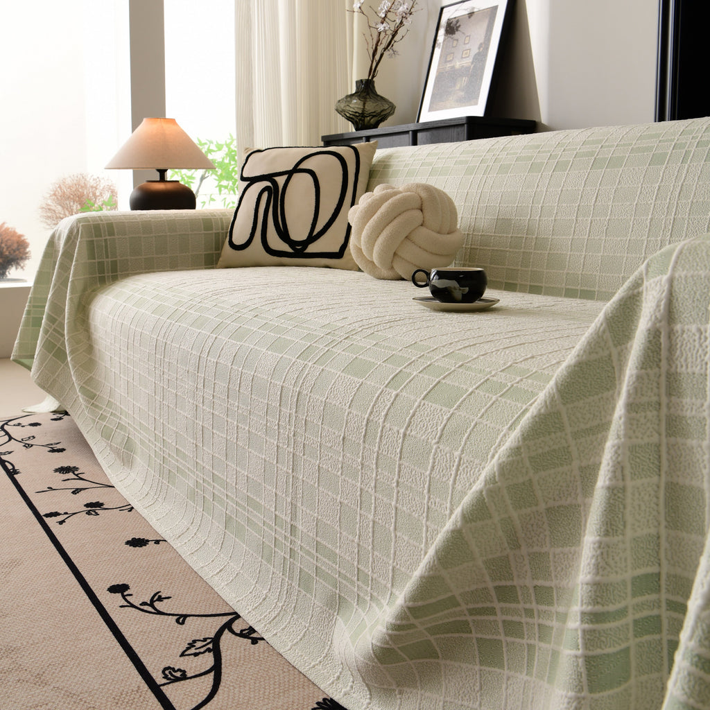 Sofa Cover Throw with Subtle Textured Stripes Lightweight Smooth Couch Slipcover