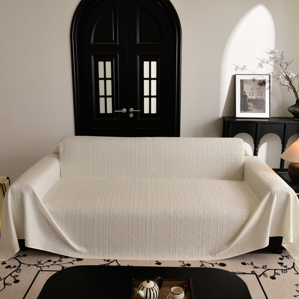 Sofa Cover Throw with Subtle Textured Stripes Lightweight Smooth Couch Slipcover