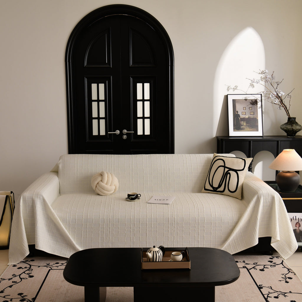 Sofa Cover Throw with Subtle Textured Stripes Lightweight Smooth Couch Slipcover