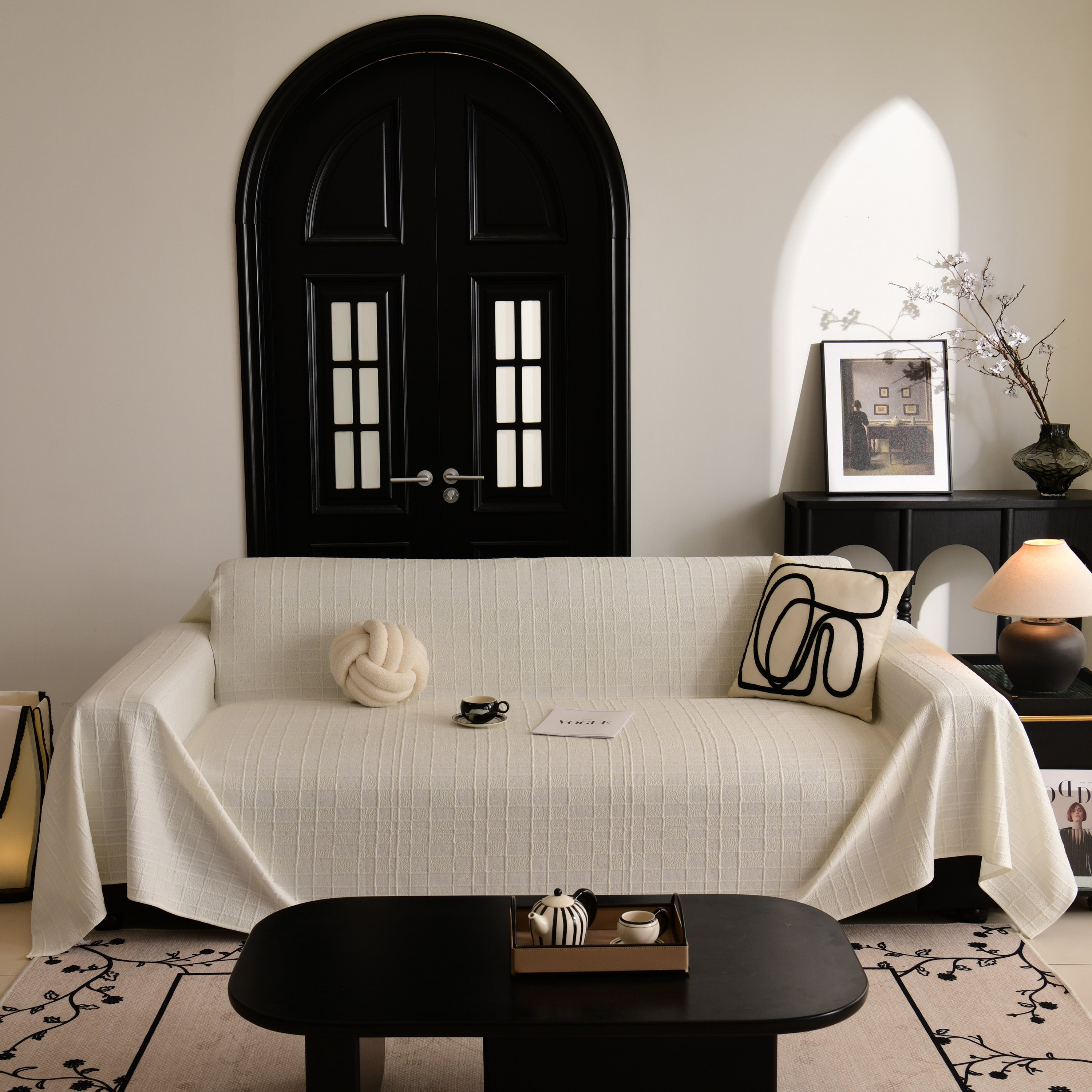 Sofa Cover Throw with Subtle Textured Stripes Lightweight Smooth Couch Slipcover