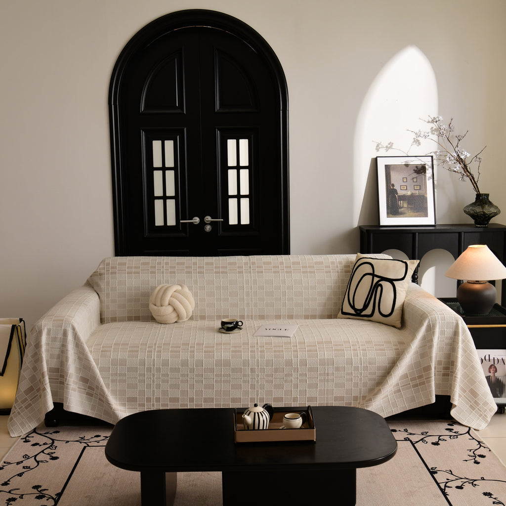 Sofa Cover Throw with Subtle Textured Stripes Lightweight Smooth Couch Slipcover