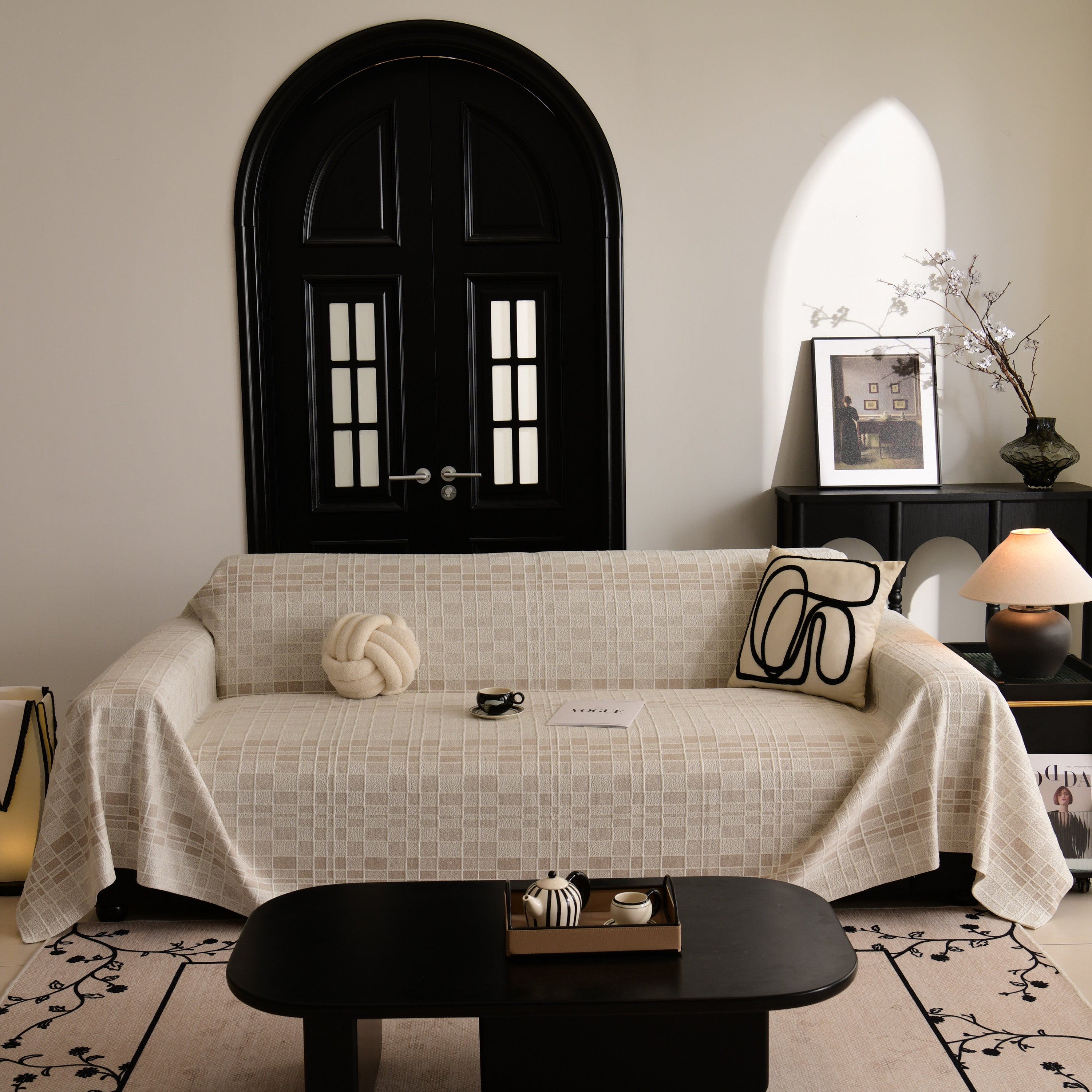 Sofa Cover Throw with Subtle Textured Stripes Lightweight Smooth Couch Slipcover