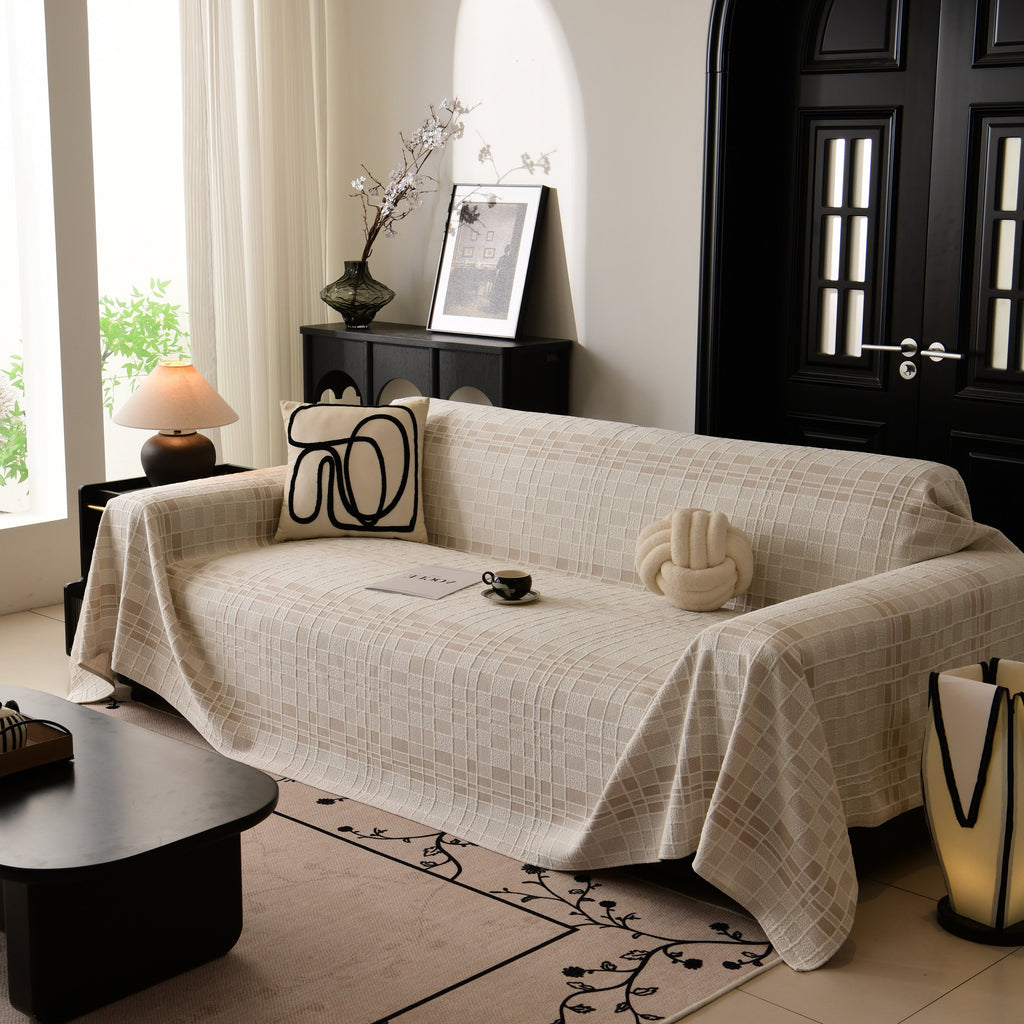 Sofa Cover Throw with Subtle Textured Stripes Lightweight Smooth Couch Slipcover