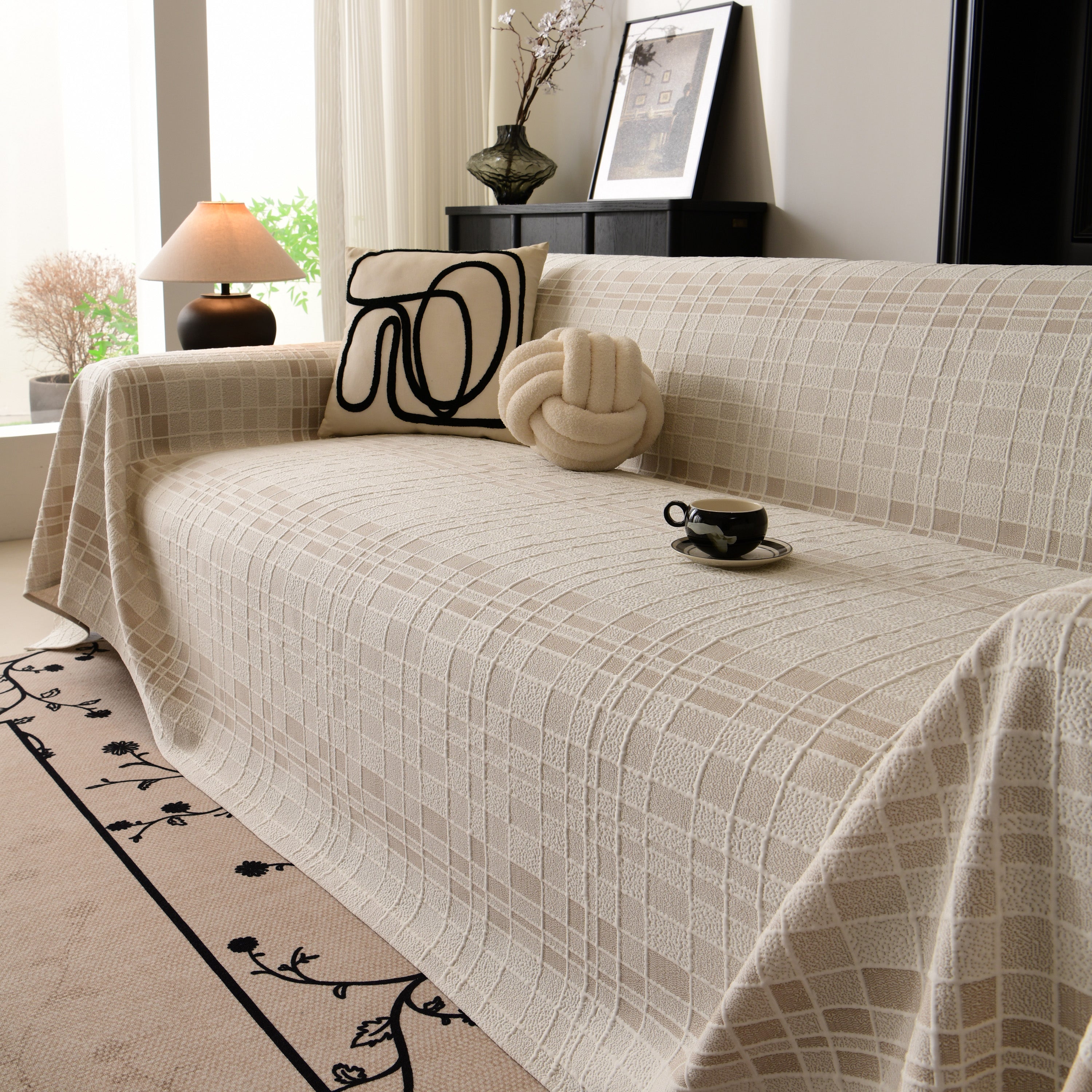 Sofa Cover Throw with Subtle Textured Stripes Lightweight Smooth Couch Slipcover