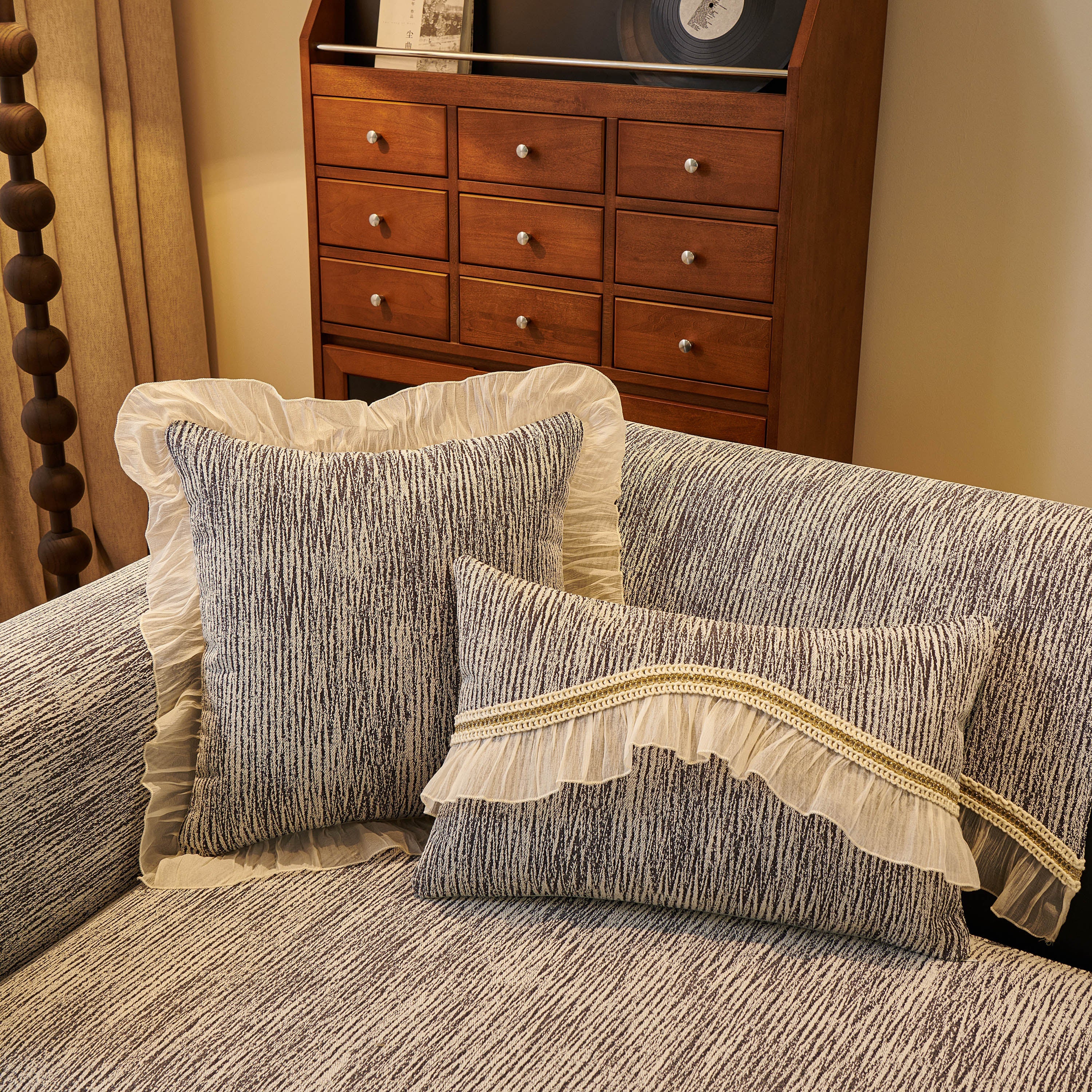 French Vintage Style Couch Cover with Skirt,  Non-Slip Sectional Furniture Covers