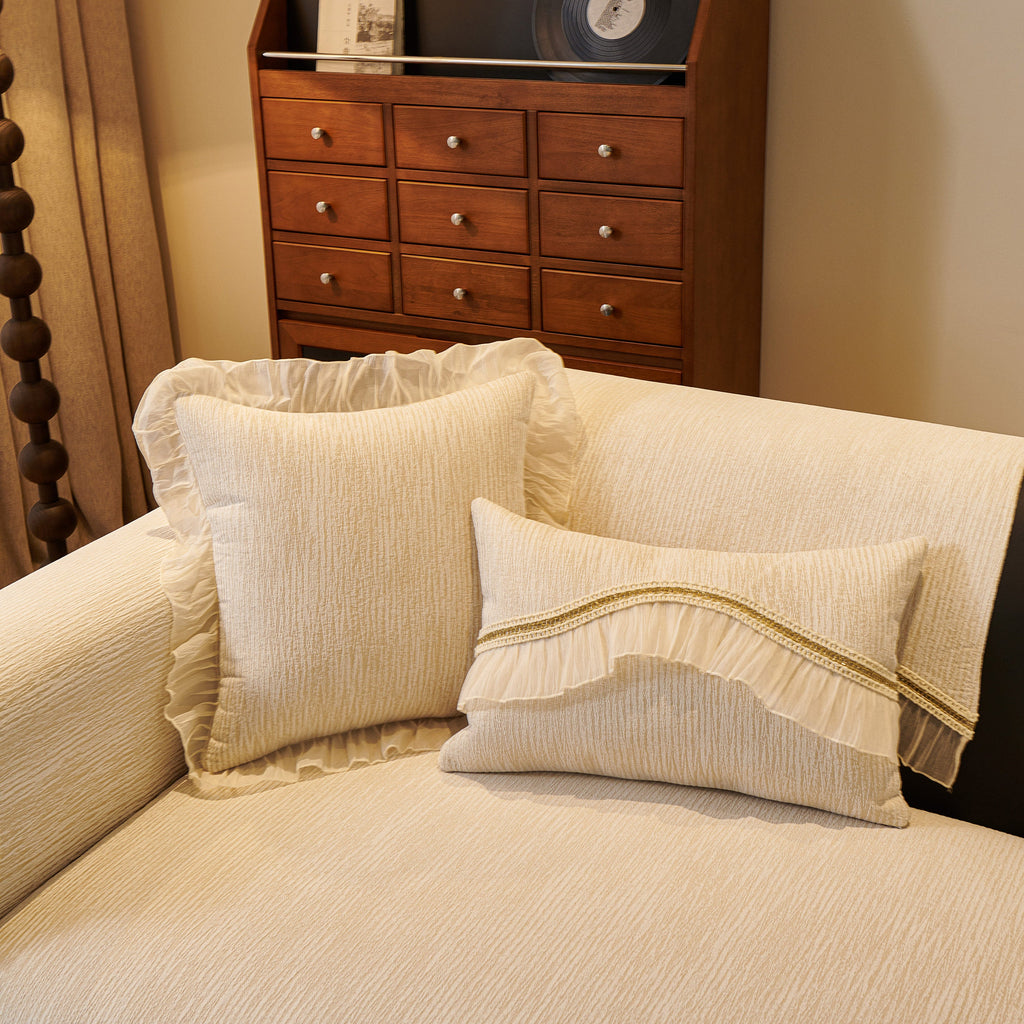 French Vintage Style Couch Cover with Skirt,  Non-Slip Sectional Furniture Covers