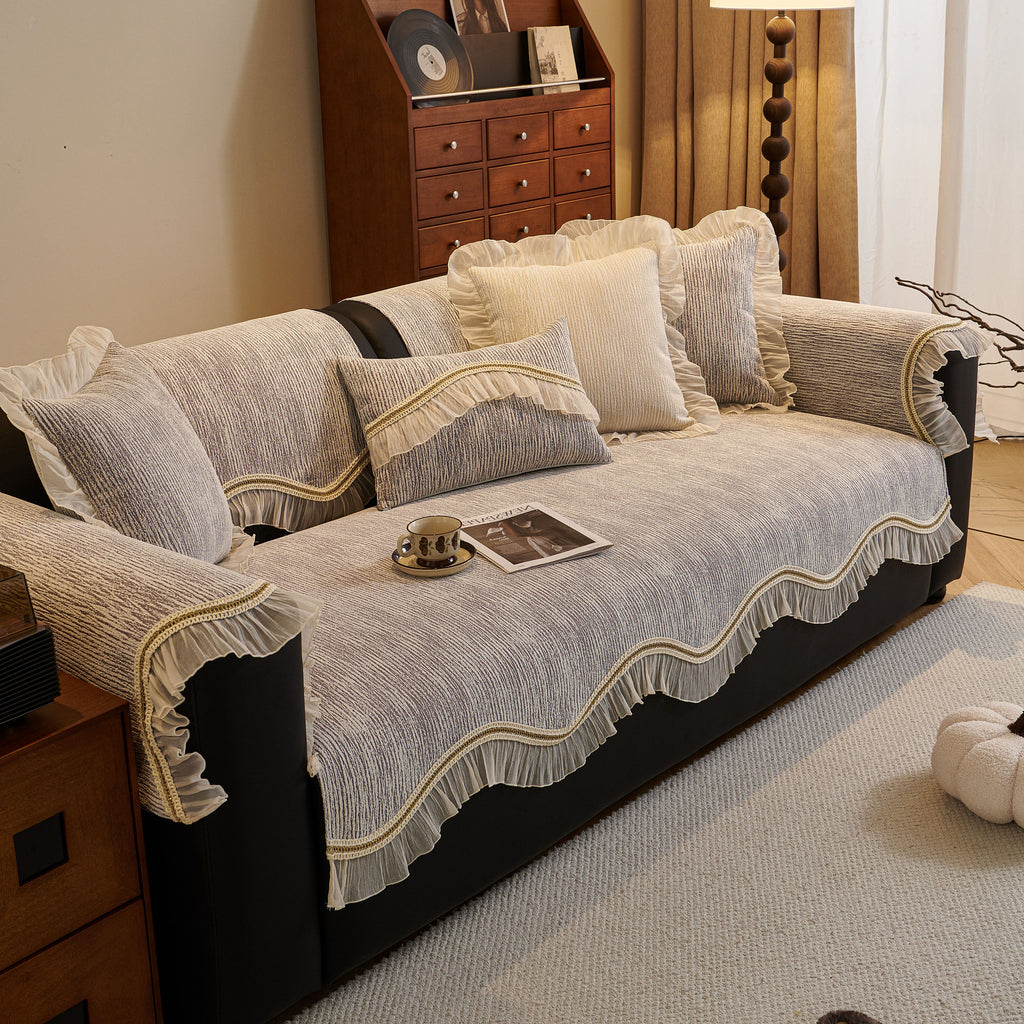 French Vintage Style Couch Cover with Skirt,  Non-Slip Sectional Furniture Covers