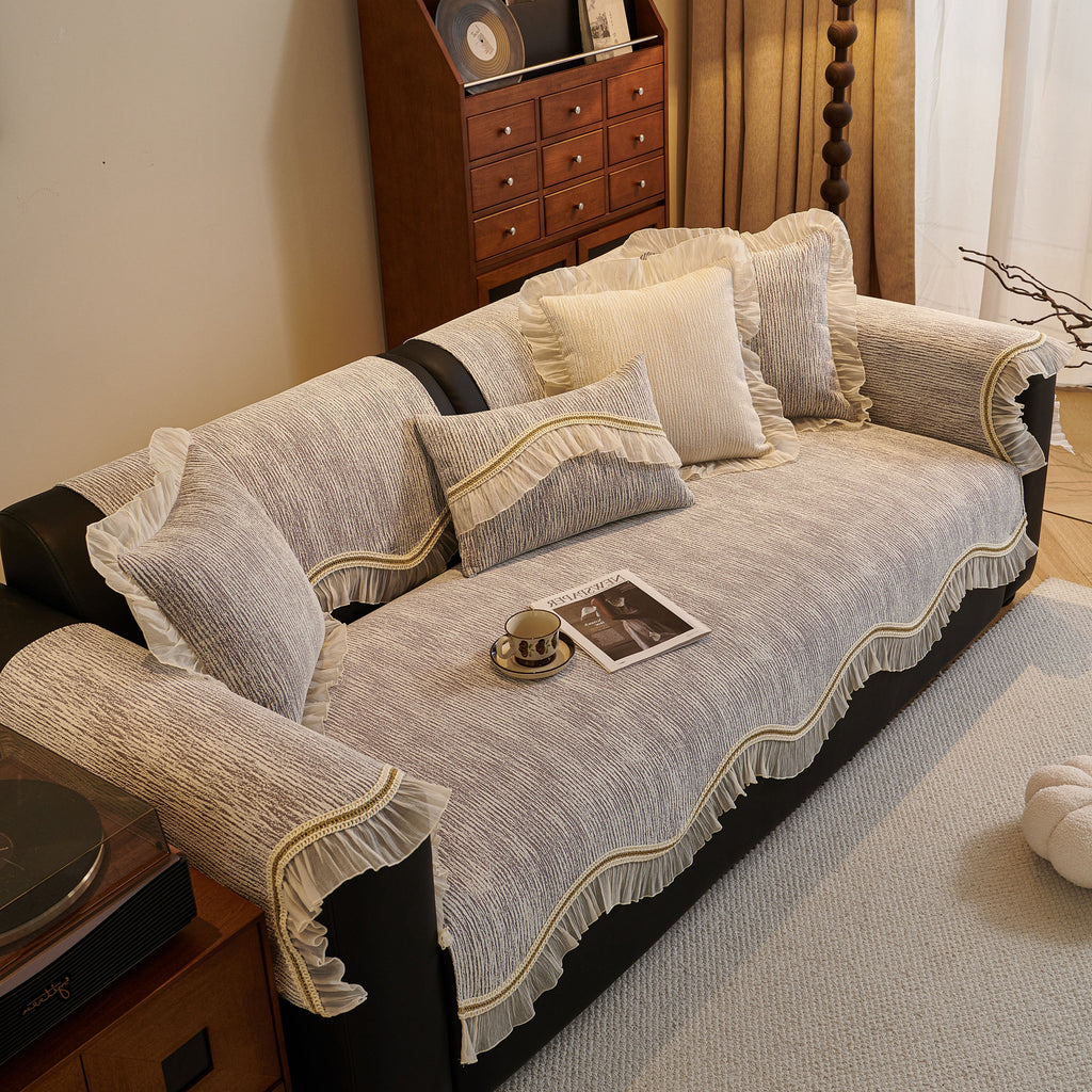 French Vintage Style Couch Cover with Skirt,  Non-Slip Sectional Furniture Covers