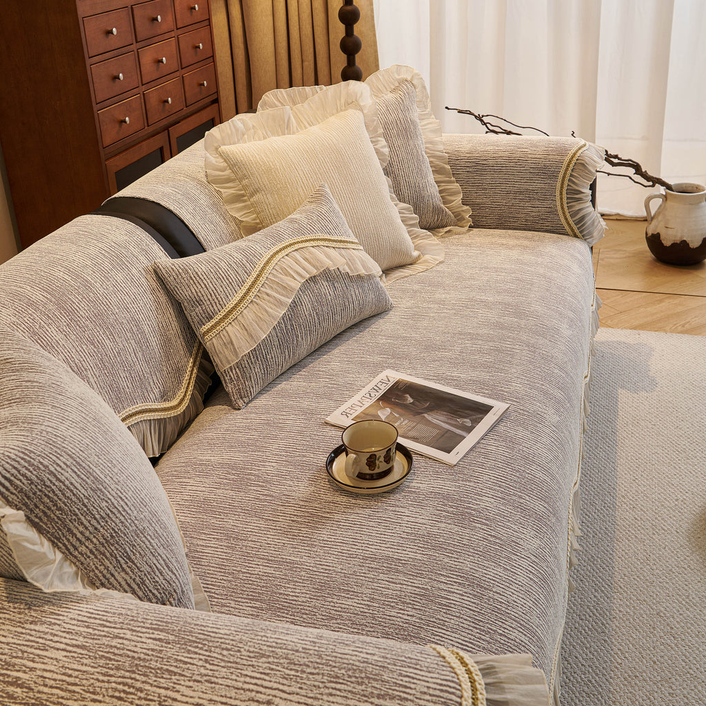 French Vintage Style Couch Cover with Skirt,  Non-Slip Sectional Furniture Covers