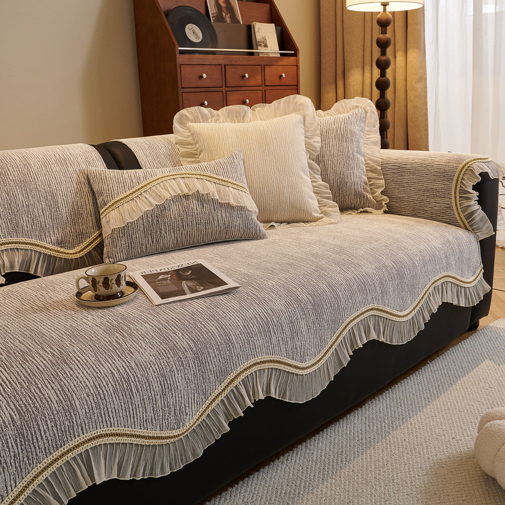 French Vintage Style Couch Cover with Skirt,  Non-Slip Sectional Furniture Covers