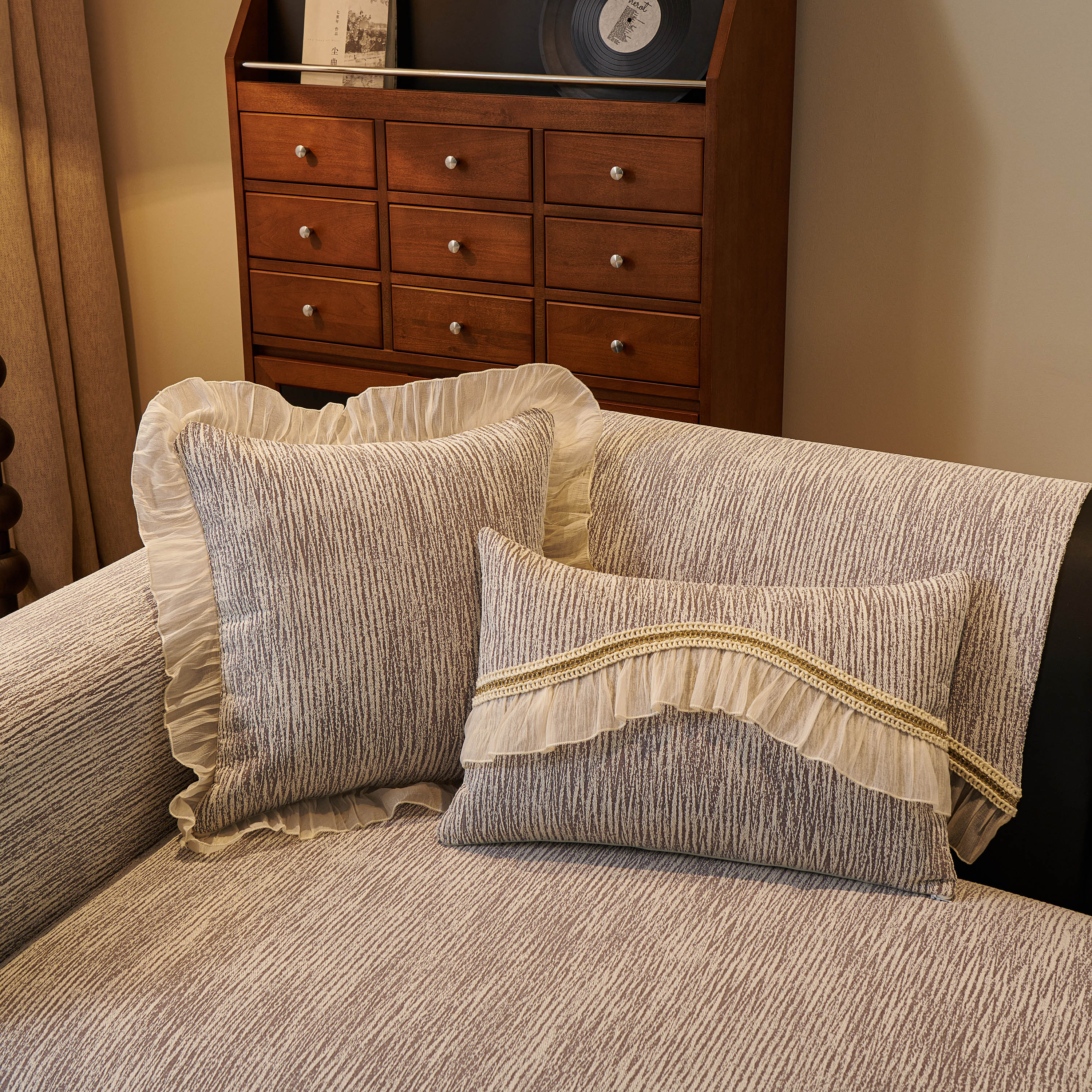 French Vintage Style Couch Cover with Skirt,  Non-Slip Sectional Furniture Covers