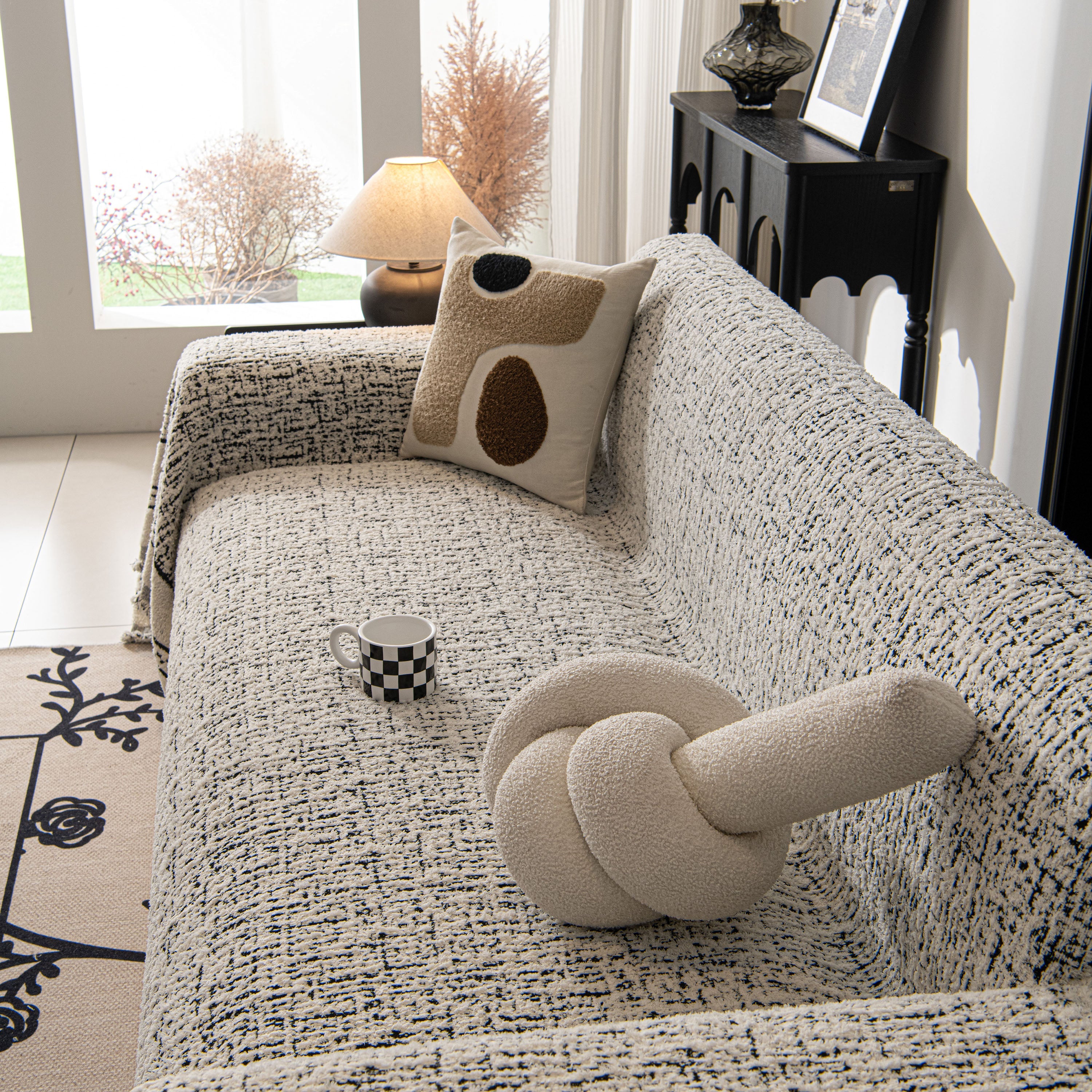 Textured Woven Furniture Protector for Couch, Rustic Farmhouse Sofa Throw Blanket