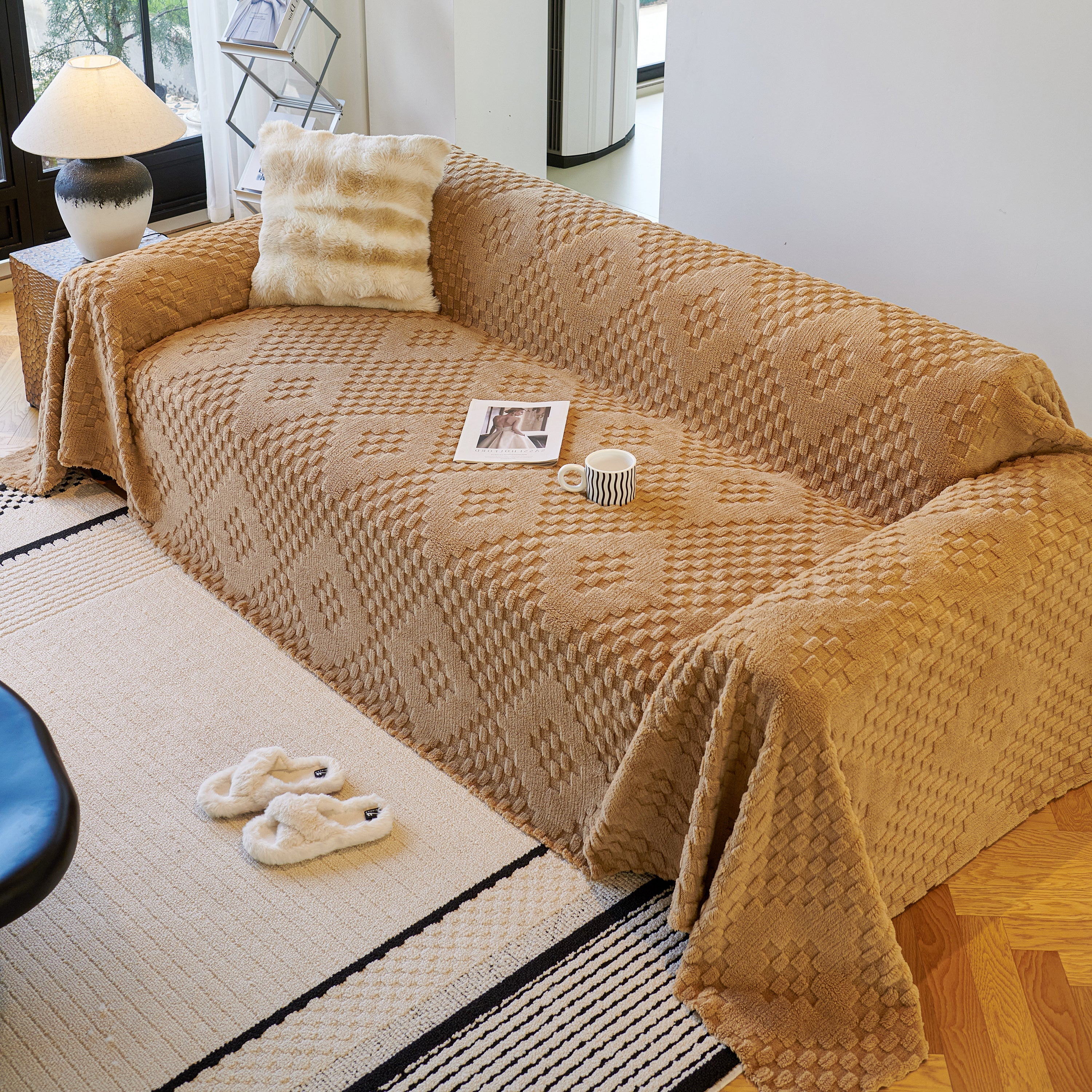 Thickened 3D Plush Premium Living Spaces Couch Covers Soft and Warm Couch Protector Blanket