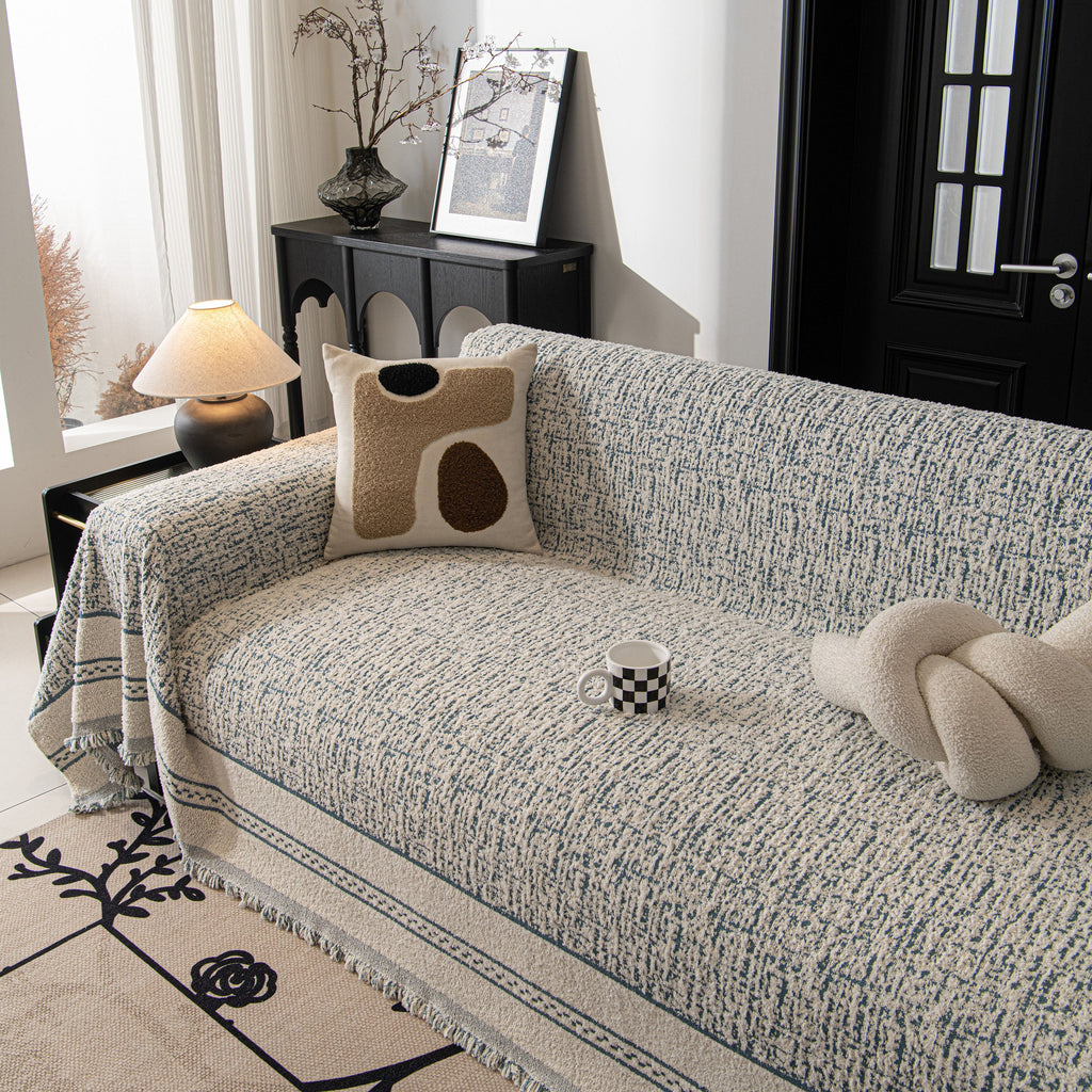 Textured Woven Furniture Protector for Couch, Rustic Farmhouse Sofa Throw Blanket