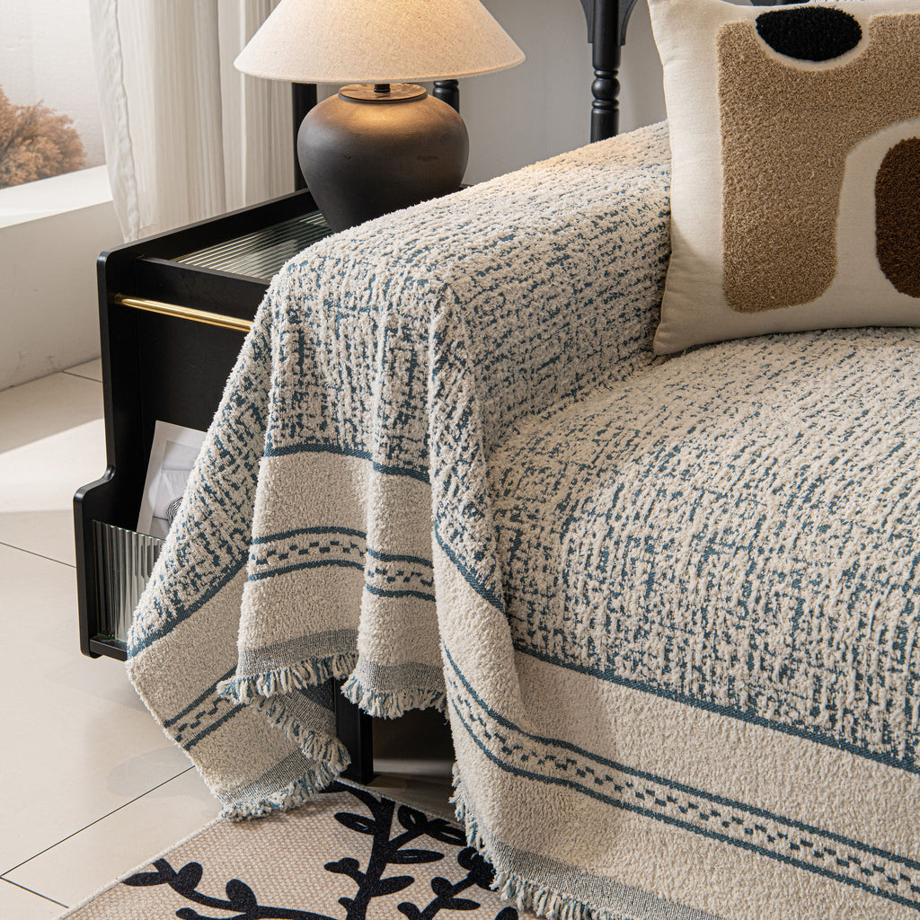 Textured Woven Furniture Protector for Couch, Rustic Farmhouse Sofa Throw Blanket
