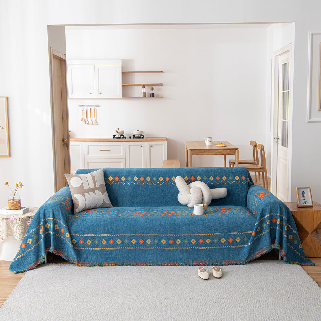 Bohemian Geometric Sofa Throw Cover, Cozy & Protective Ethnic-Inspired Couch Cover