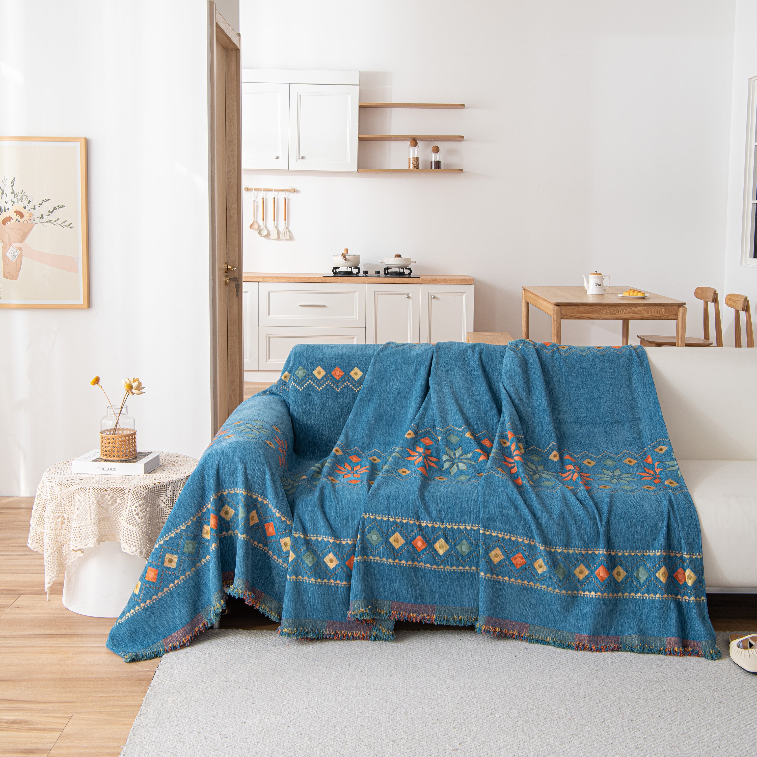 Bohemian Geometric Sofa Throw Cover, Cozy & Protective Ethnic-Inspired Couch Cover