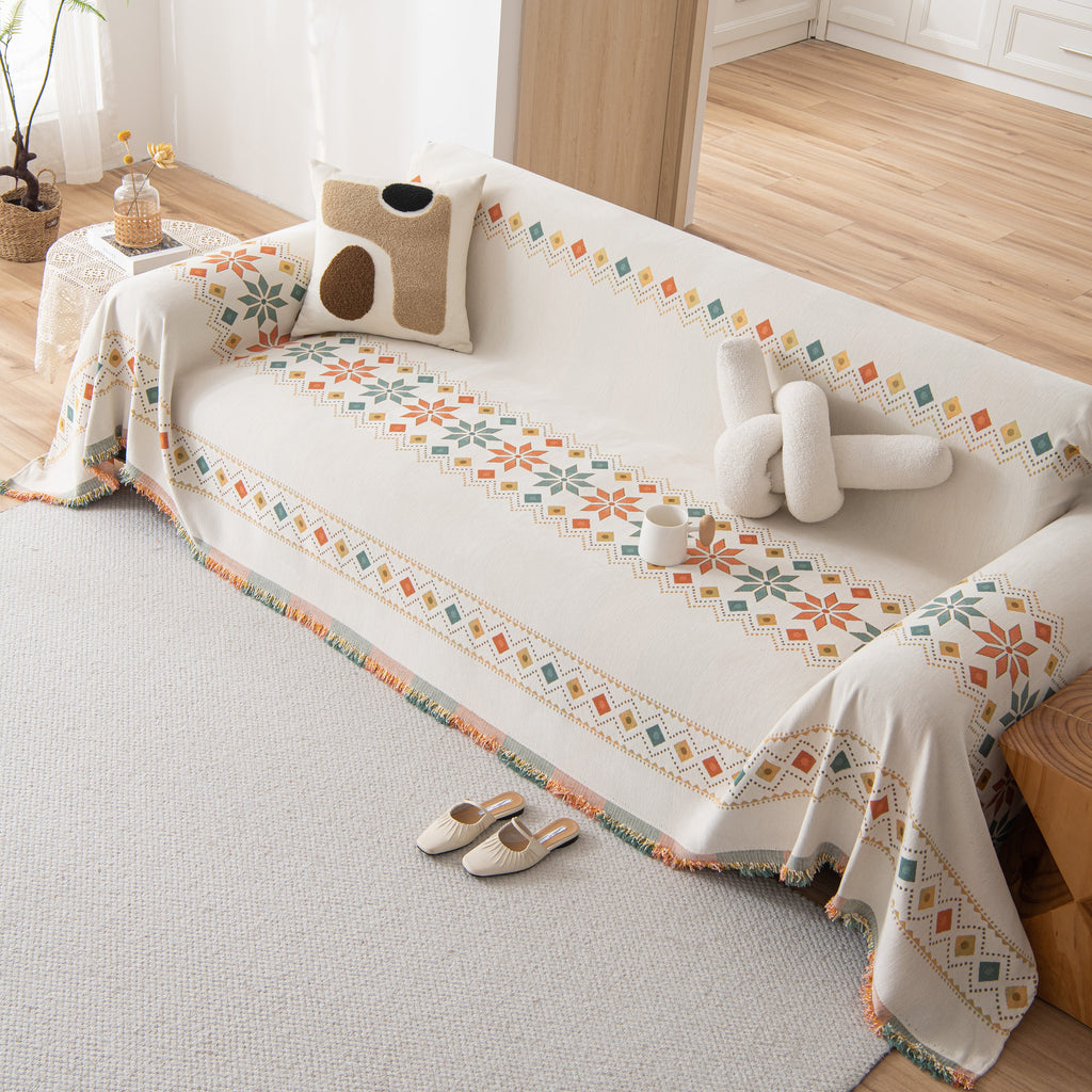 Bohemian Geometric Sofa Throw Cover, Cozy & Protective Ethnic-Inspired Couch Cover