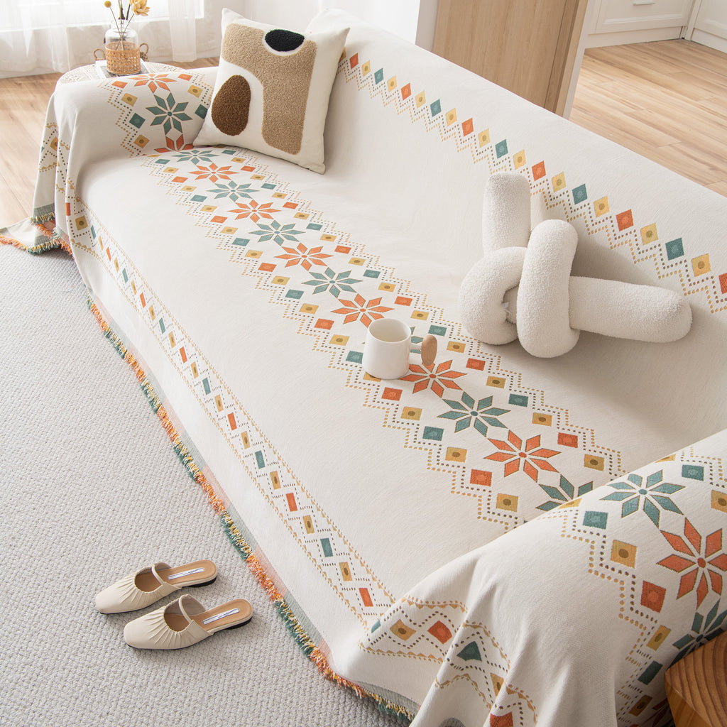 Bohemian Geometric Sofa Throw Cover, Cozy & Protective Ethnic-Inspired Couch Cover