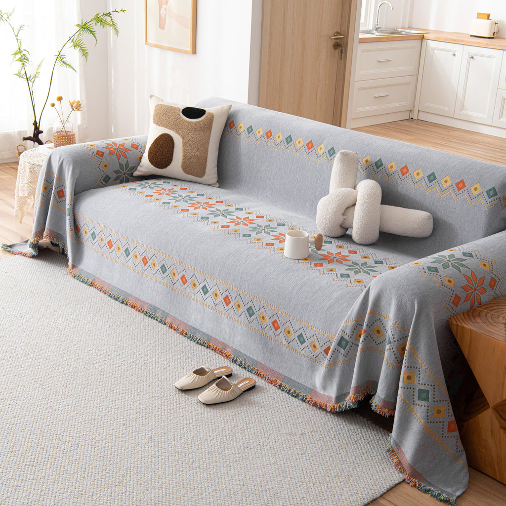 Bohemian Geometric Sofa Throw Cover, Cozy & Protective Ethnic-Inspired Couch Cover