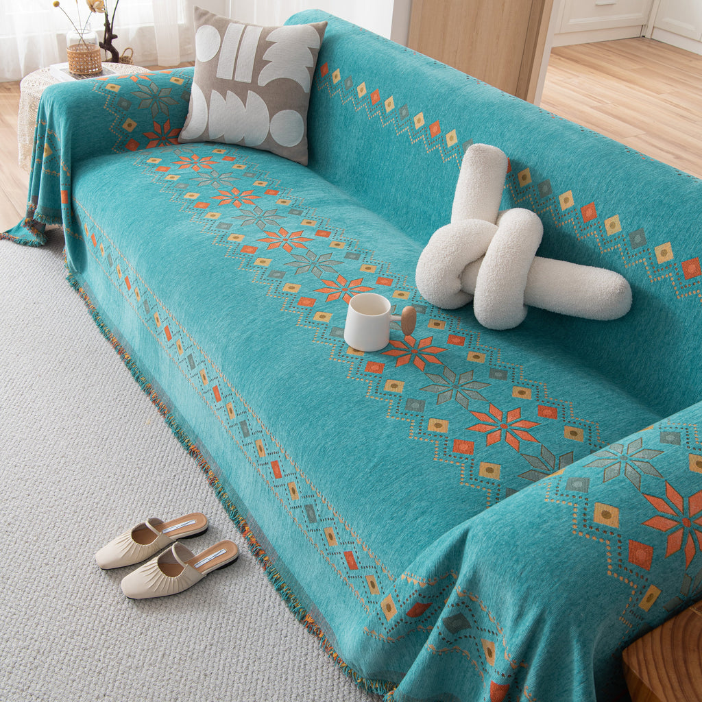Bohemian Geometric Sofa Throw Cover, Cozy & Protective Ethnic-Inspired Couch Cover