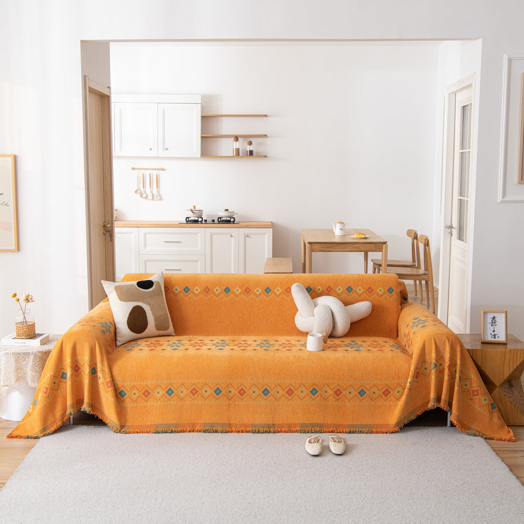 Bohemian Geometric Sofa Throw Cover, Cozy & Protective Ethnic-Inspired Couch Cover