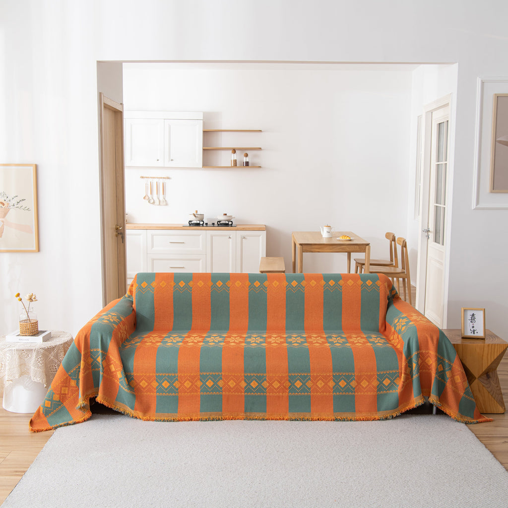 Bohemian Geometric Sofa Throw Cover, Cozy & Protective Ethnic-Inspired Couch Cover