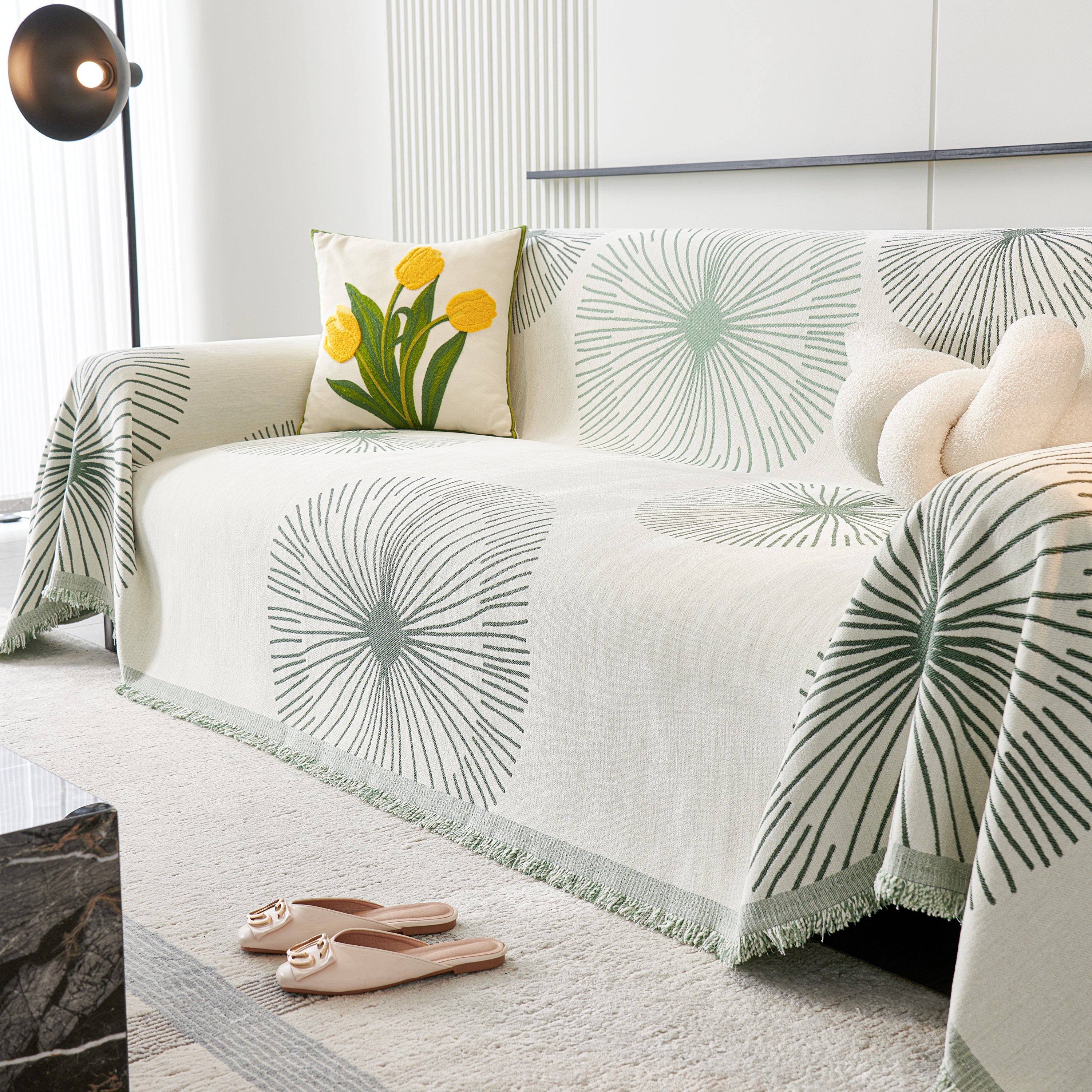 Dandelion Reversible Striped Couch Throw Cover for Living Room Pet Sofa Slipcovers Couch Protector