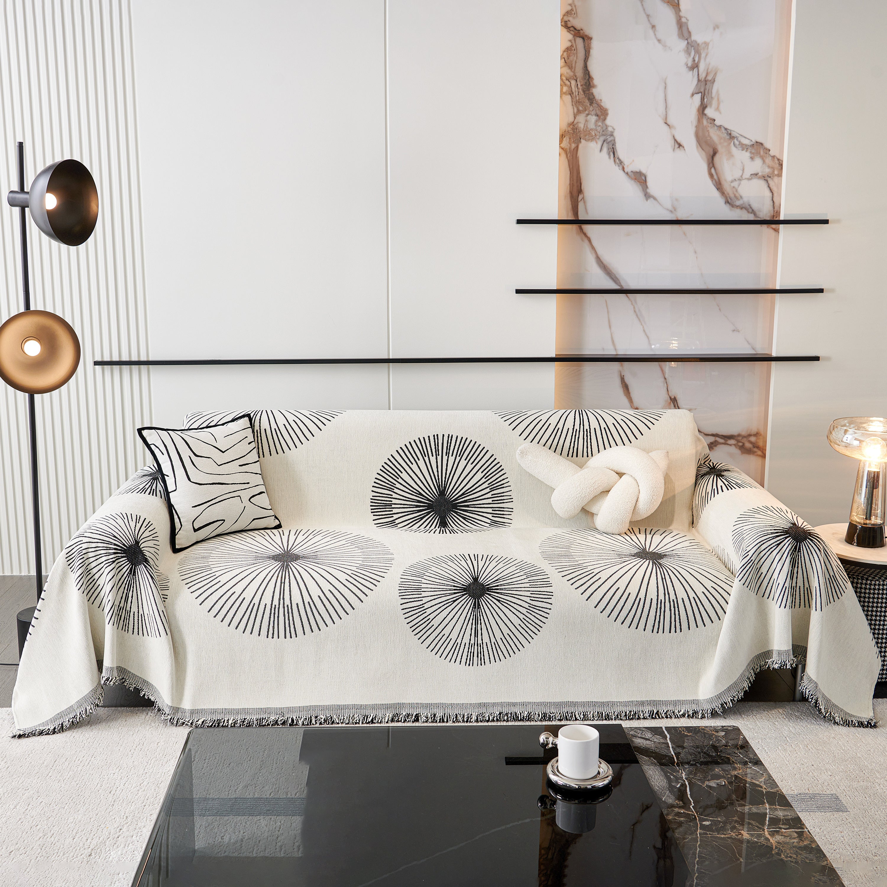 Dandelion Reversible Striped Couch Throw Cover for Living Room Pet Sofa Slipcovers Couch Protector
