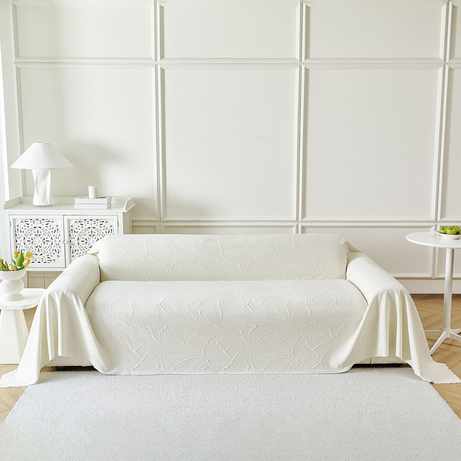 Embossed Leaf Pattern Sofa Cover Blanket for Couch, Soft Cooling Textured Couch Cover