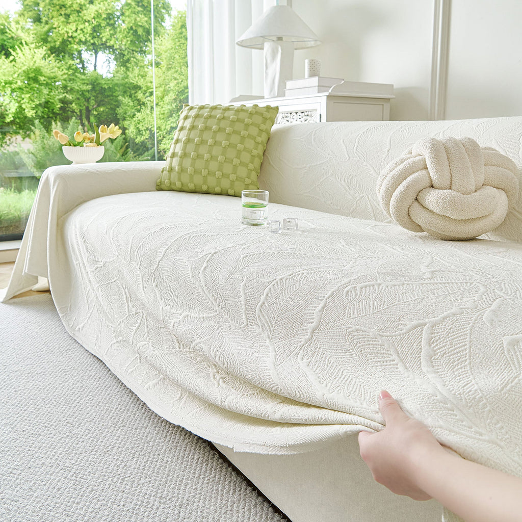 Embossed Leaf Pattern Sofa Cover Blanket for Couch, Soft Cooling Textured Couch Cover