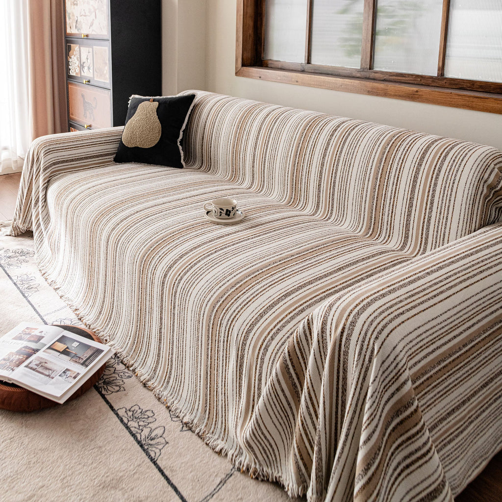 Luxury Cozy Chenille Sofa Cover Throw, Elegant Striped Soft Textured Couch Blanket