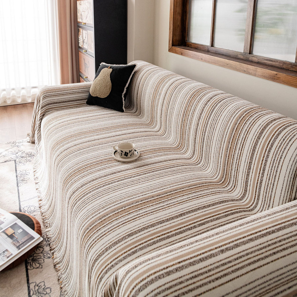 Luxury Cozy Chenille Sofa Cover Throw, Elegant Striped Soft Textured Couch Blanket