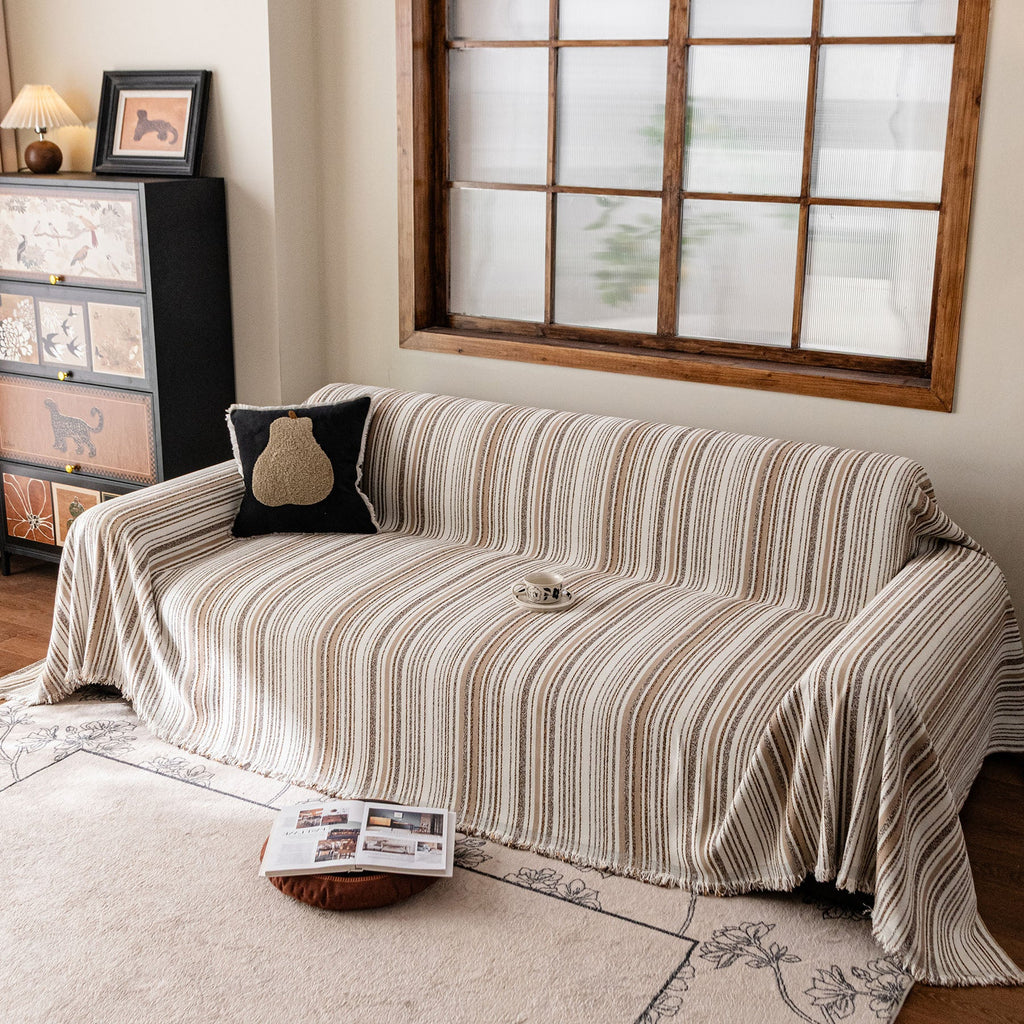 Luxury Cozy Chenille Sofa Cover Throw, Elegant Striped Soft Textured Couch Blanket