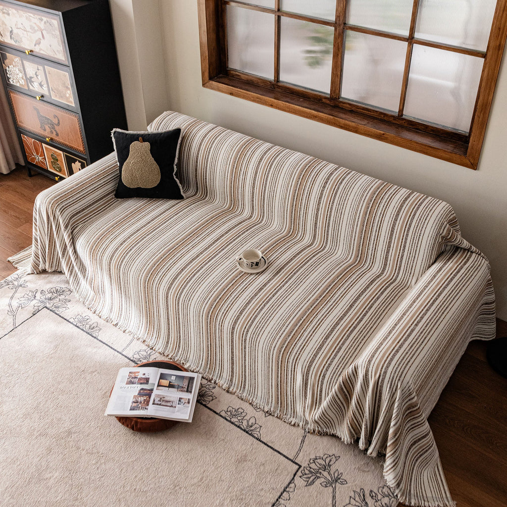 Luxury Cozy Chenille Sofa Cover Throw, Elegant Striped Soft Textured Couch Blanket