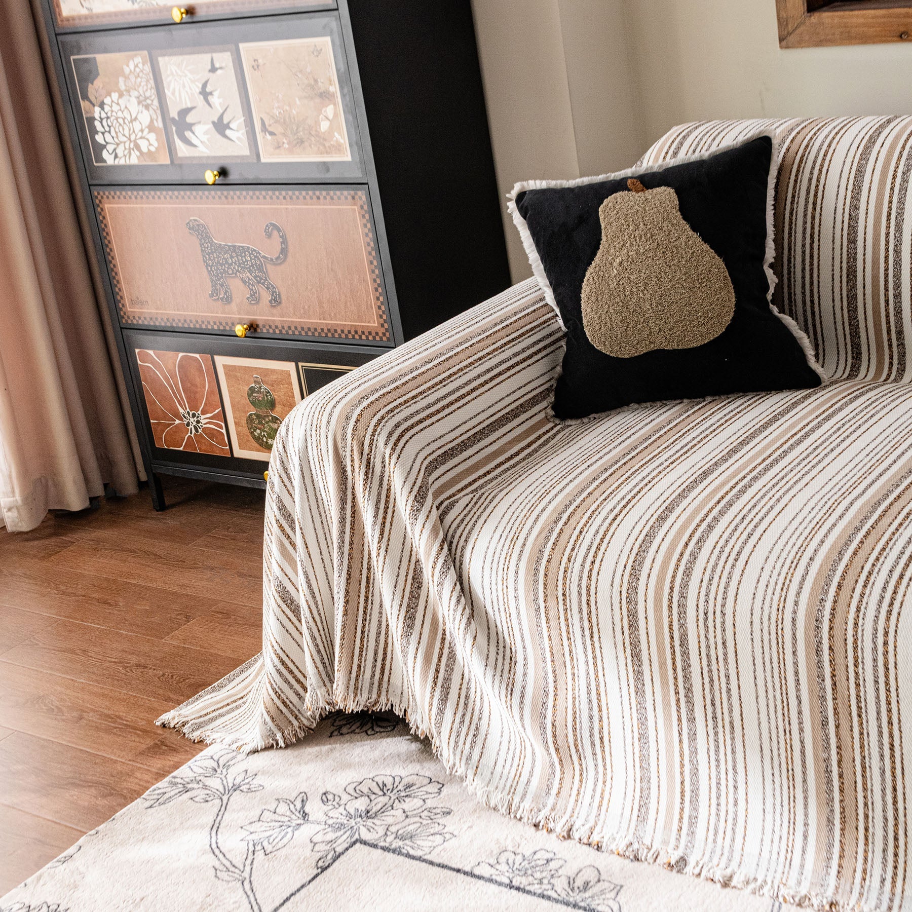 Luxury Cozy Chenille Sofa Cover Throw, Elegant Striped Soft Textured Couch Blanket
