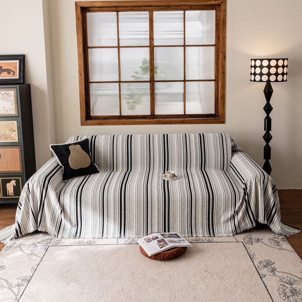 Luxury Cozy Chenille Sofa Cover Throw, Elegant Striped Soft Textured Couch Blanket