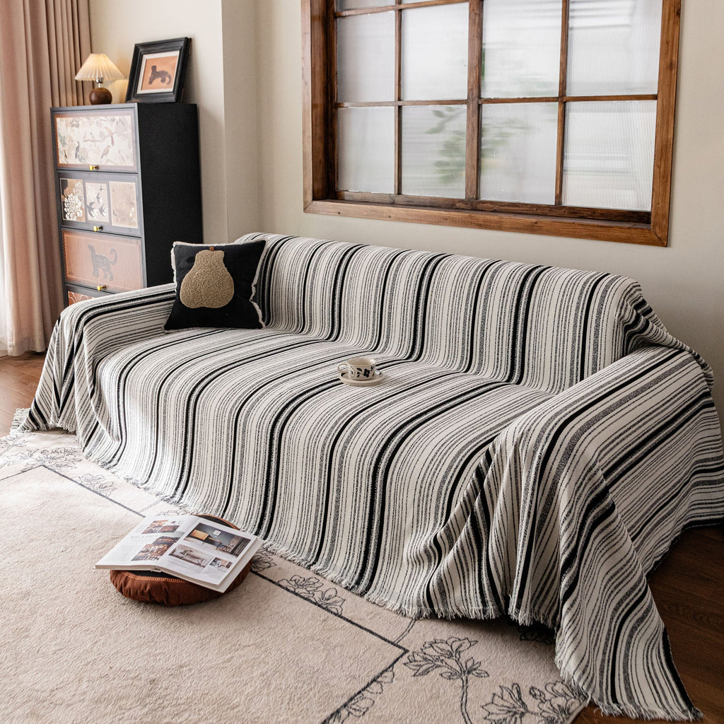 Luxury Cozy Chenille Sofa Cover Throw, Elegant Striped Soft Textured Couch Blanket