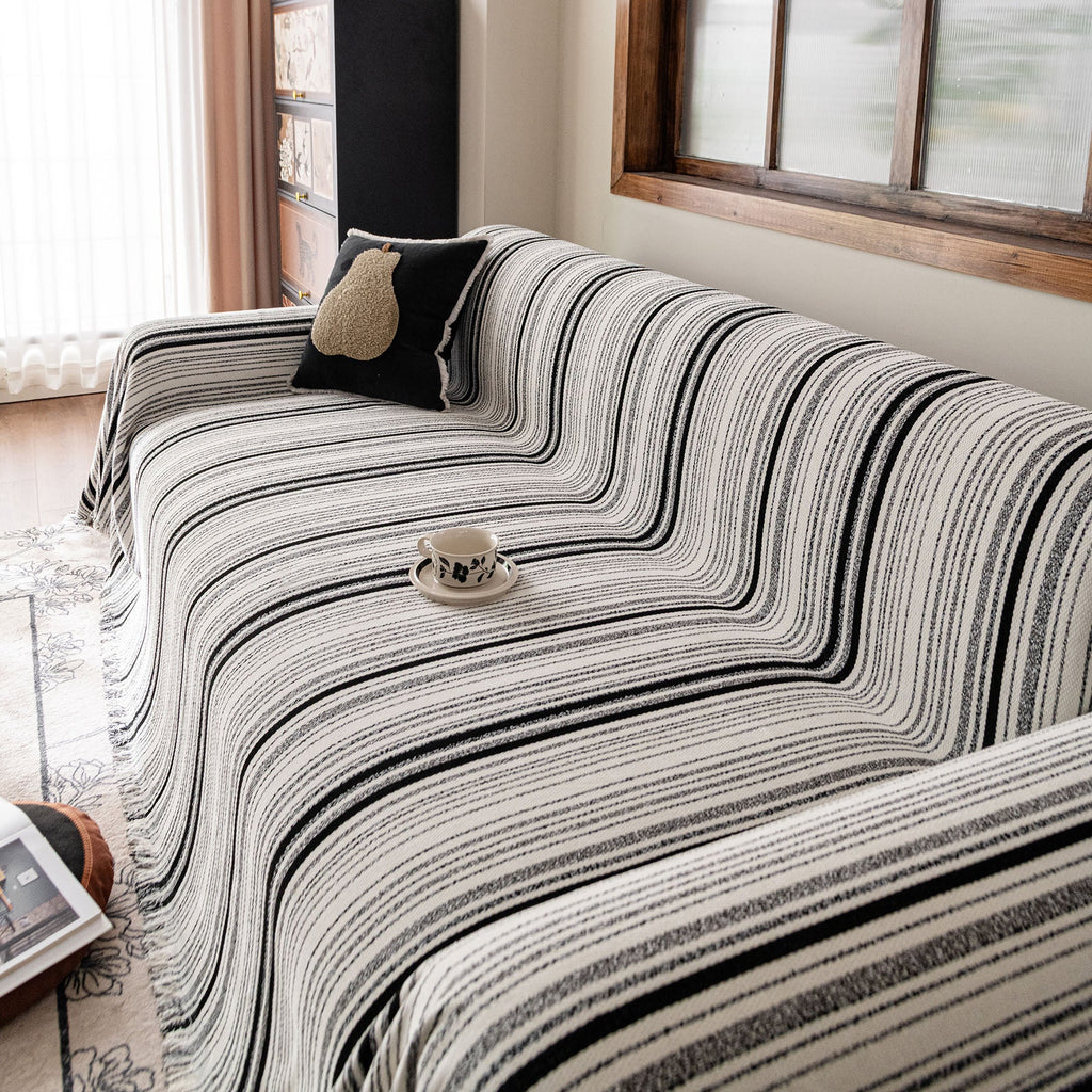 Luxury Cozy Chenille Sofa Cover Throw, Elegant Striped Soft Textured Couch Blanket