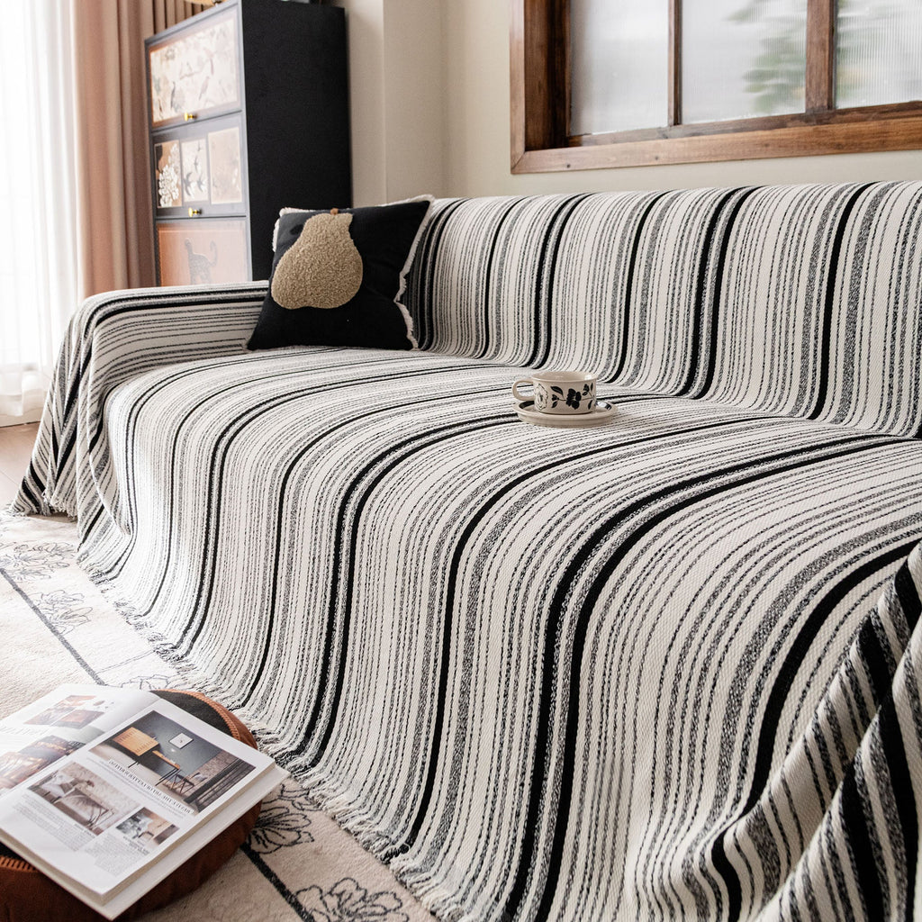 Luxury Cozy Chenille Sofa Cover Throw, Elegant Striped Soft Textured Couch Blanket