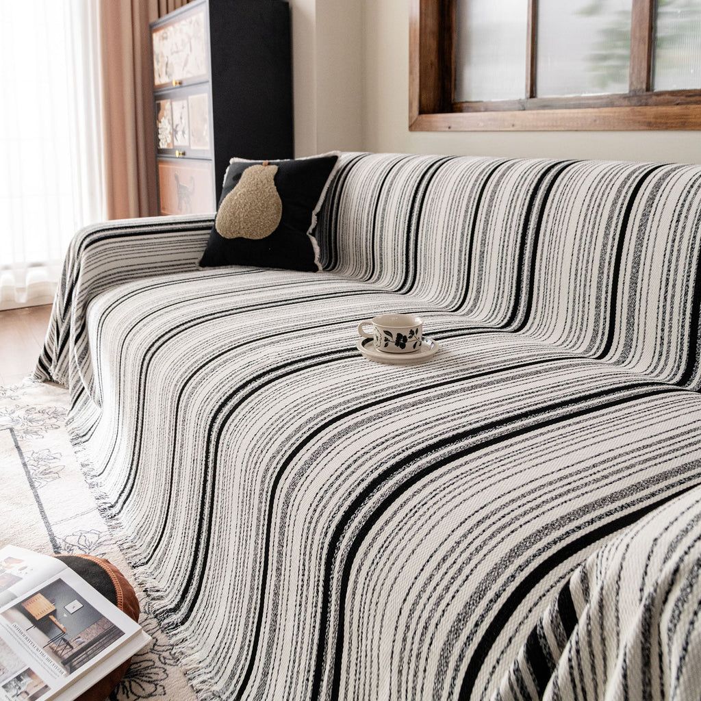 Luxury Cozy Chenille Sofa Cover Throw, Elegant Striped Soft Textured Couch Blanket