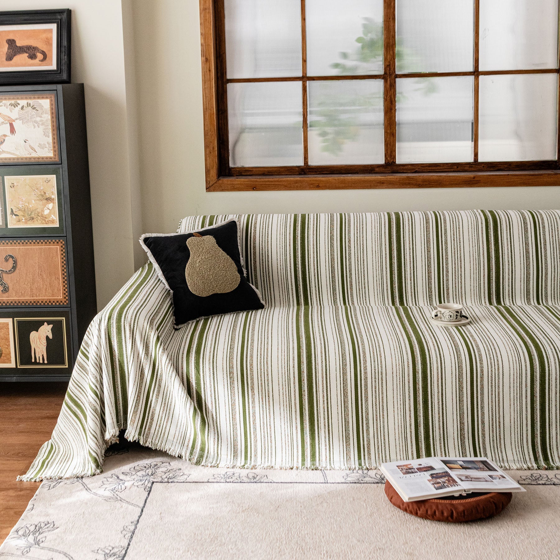 Luxury Cozy Chenille Sofa Cover Throw, Elegant Striped Soft Textured Couch Blanket