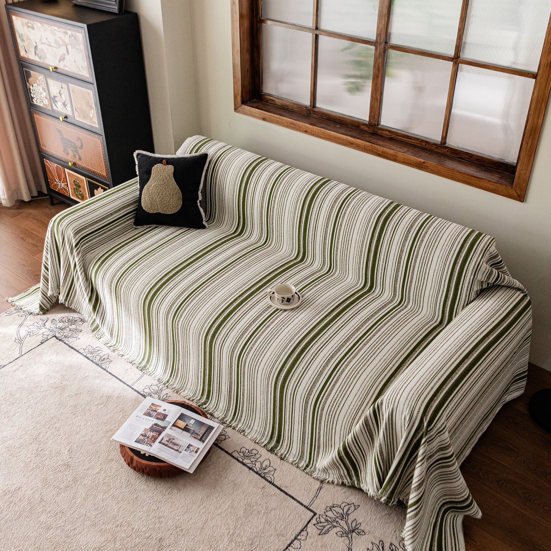 Luxury Cozy Chenille Sofa Cover Throw, Elegant Striped Soft Textured Couch Blanket