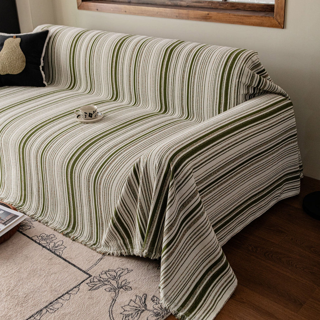 Luxury Cozy Chenille Sofa Cover Throw, Elegant Striped Soft Textured Couch Blanket