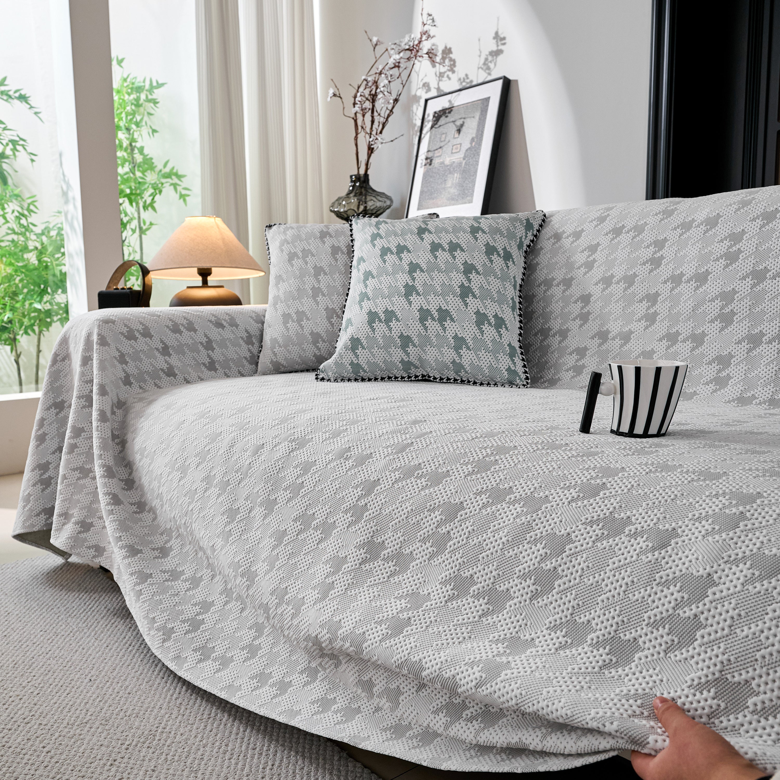 Houndstooth Non Slip Sofa Covers for Sofas Luxury Extra Large Blanket to Cover Couch