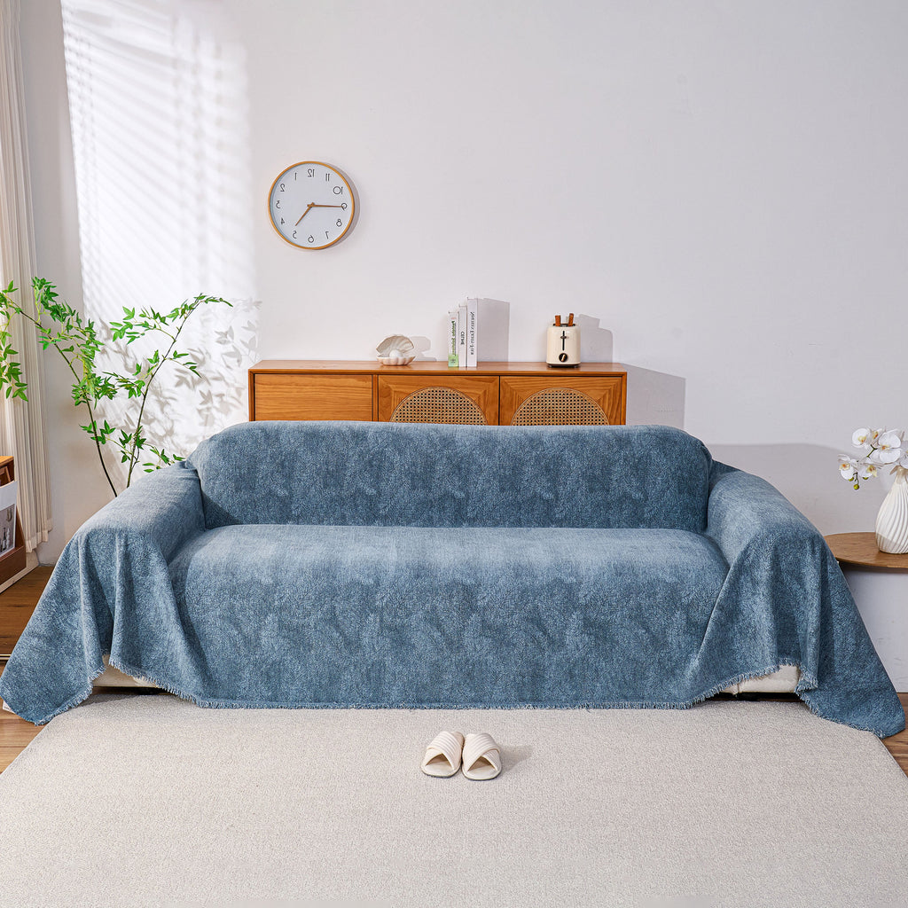 Cozy Textured Couch Protector with Fringe, Universal Soft Slipcover for Couch Sofa Bed