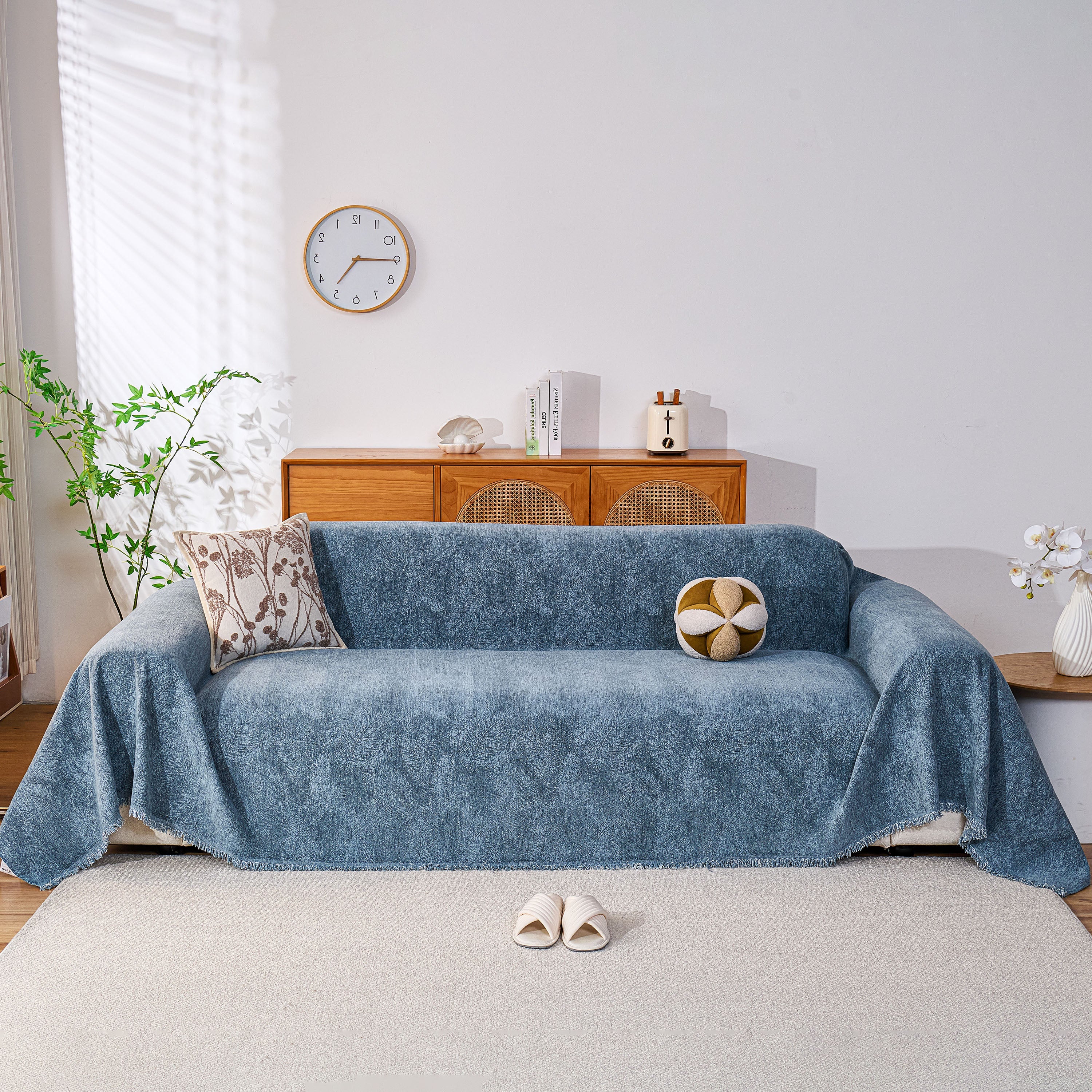 Cozy Textured Couch Protector with Fringe, Universal Soft Slipcover for Couch Sofa Bed